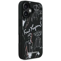 Karl Lagerfeld Grained Pattern & Logo MagSafe Dėklas for iPhone 16 - juodas