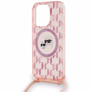 Karl Lagerfeld IML Crossbody Monogram Karl & Choupette Head MagSafe dėklas telefonui iPhone 15 Pro Max - rožinis