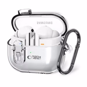 Tech-Protect FlexAir dėklas su karabinu, skirtas Samsung Galaxy Buds 3 / 3 Pro – skaidrus