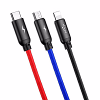 BASEUS Colorfone CAMLT-BSY01 USB kabelis 1,2 m USB A 3 x USB C Juoda, Raudona, Mėlyna
