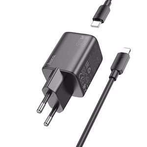 Įkroviklis Hoco USB A + USB C QC PD 3A 20W + kabelis USB C į Lightning N41 juodas