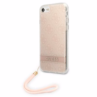 Guess GUOHCI8H4STP iPhone SE 2022 / SE 2020 / 7 / 8 rožinis kietasis dėklas su 4G rašto dirželiu