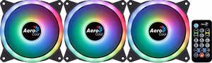 Aerocool DUO12PRO rinkinys 3x ventiliatorius 12 cm ARGB LED Dual Ring antivibraciniai 6 kontaktai juodas