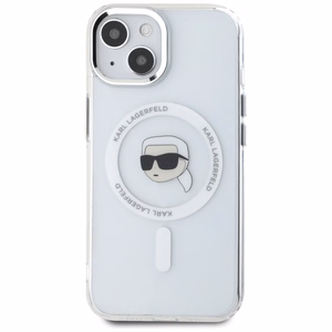 Karl Lagerfeld IML Metalinis Karl Galvos Magnetinis dėklas iPhone 15 Plus baltas