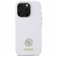 Guess Silicone Logo Strass 4G dėklas iPhone 16 Pro Max - baltas
