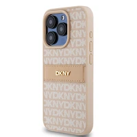 DKNY Odinis mono juosta ir metalinis logotipas dėklas telefonui iPhone 15 Pro - rožinis