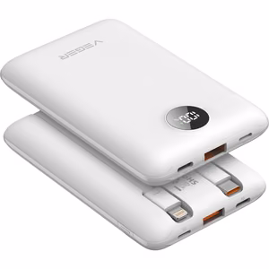 Powerbank Veger C11 (W1170) PD QC3.0 2A 22.5W 10000 mAh with built-in USB C / Lightning cables white