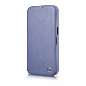iCarer CE Premium odinis folio dėklas iPhone 14 Pro Max magnetinis atverčiamas odinis folio dėklas MagSafe šviesiai violetinė