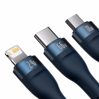 Baseus kabelis Flash Series II 3 in 1 - USB į Type C, Lightning, Micro USB - 66W 6A 1,2 metro (CASS040003) mėlynas