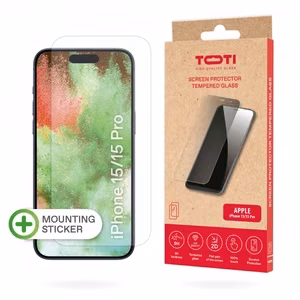 Grūdintas stiklas 2D ekrano apsauga visam paviršiui, skirta iPhone 15/15 Pro, skaidri