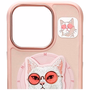 AmazingThing Nimmy Glasses Cool Cat MagSafe dėklas telefonui iPhone 16 Pro – rožinis