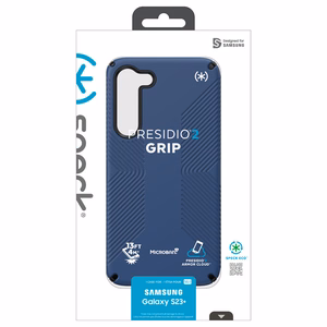 Speck Presidio2 Grip dėklas, skirtas Samsung Galaxy S23+, neslystantis, „Coastal Blue / Black“ rašto