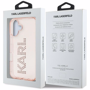 Karl Lagerfeld IML Rhinestones Logo dėklas telefonui iPhone 16 - rožinis