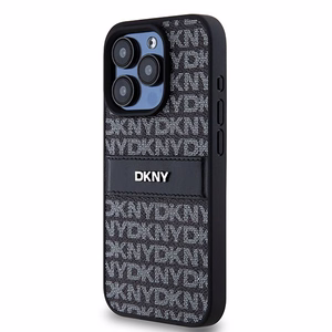 DKNY Odinis mono juosta ir metalinis logotipas dėklas telefonui iPhone 15 Pro - juodas