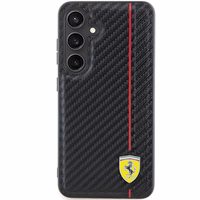 Ferrari Carbon Printed Line dėklas telefonui Samsung Galaxy S24 - juodas