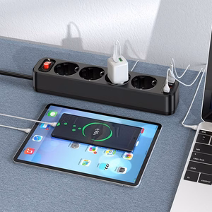Įkroviklis-prailgintuvas Hoco NS1 (2xUSB; 1xUSB-C; 4xEU socket; 3A 20W) juodas