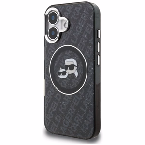 Karl Lagerfeld IML Glitter Karl & Choupette Heads Logo MagSafe Dėklas iPhone 16 - juodas