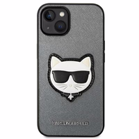 Karl Lagerfeld Saffiano Choupette Head Patch dėklas telefonui iPhone 14 Plus - sidabrinis