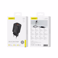 FONENG sieninis įkroviklis EU70 PD 20W 1xUSB-C + 1xUSB QC3.0 juodas