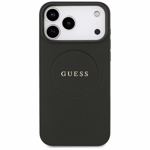 Guess Grained Gold Ring MagSafe dėklas, skirtas iPhone 18 Pro Max / 17 Pro Max – spalva: juoda