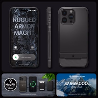 Dėklas telefonui Spigen Rugged Armor Magnētiskais MagSafe iPhone 15 Pro Max - matinis juodas (m)