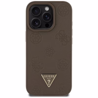 Guess Grained Hot Stamp Peony trikampio logotipo magnetinis dėklas telefonui iPhone 16 Pro - rudas