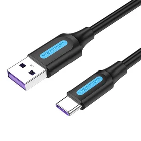 USB 2.0 A į USB-C kabelis Vention CORBI, 5A, 3 m, juodas PVC