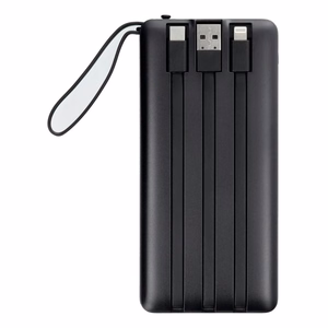 VEGER išorinė baterija 10000 mAh su įmontuotais kabeliais Micro USB / Type C / Lightning C10 (W1116) juoda
