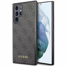 Guess GUHCS23LG4GFGR S23 Ultra S918 pilkas/pilkas kietas dėklas 4G Metalinis Auksinis Logotipas