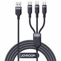 "Joyroom S-A18 3in1" 3,5A USB-A - "Lightning" + USB-C + "MicroUSB" kabelis 1,2 m - juodas