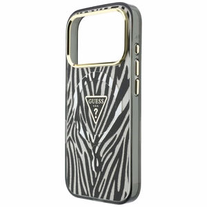 Guess IML Zebra Glitter Triangle Logo MagSafe dėklas, skirtas iPhone 18 Pro / 17 Pro – spalva: sidabrinė