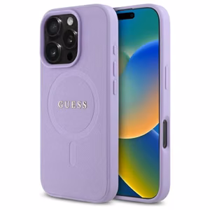 Guess Saffiano Magnetinis dėklas iPhone 16 Pro - violetinis