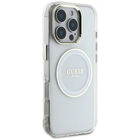 Guess IML Metal Colored Circle Classic Logo Magnetinis dėklas telefonui iPhone 16 Pro - baltas