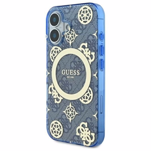 Guess IML Peony On 4G Background MagSafe iPhone 16 dėklas - mėlynas