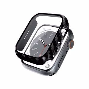 Crong Hybrid Watch Case apsauginis dėklas su integruotu stiklu, skirtas Apple Watch 44 mm, anglies pluošto rašto