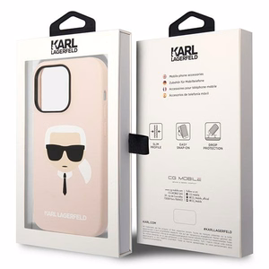 Karl Lagerfeld KLHMP14XSLKHLP iPhone 14 Pro Max 6.7 "kietasis dėklas šviesiai rožinis / šviesiai rožinis silikoninis Karl`s Head Magnetinis