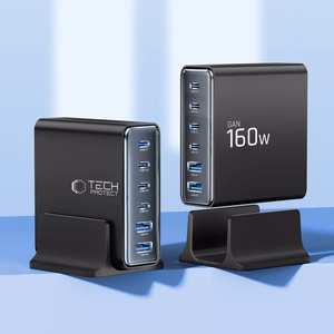 "Tech-Protect DC160W-GAN" 6 prievadų 160 W sieninis įkroviklis - juodas