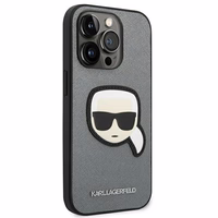 Karl Lagerfeld Saffiano Karl's Head Patch dėklas telefonui iPhone 14 Pro Max - sidabrinis