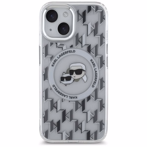 Karl Lagerfeld IML Monograma Karl & Choupette Head Magnetinis iPhone 15 dėklas - skaidrus