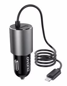 Įkroviklis automobilinis Dudao (R5Pro) + "lightning" (1xUSB; 5V 3.4A) juodas