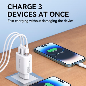 Wozinsky CWCUCW 30W USB-C / 2 x USB-A sieninis įkroviklis - baltas