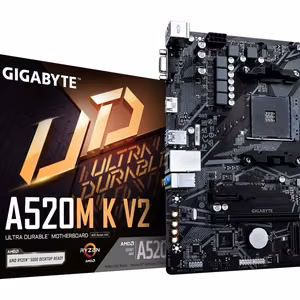 GIGABYTE AMD A520 SAM4 Micro-ATX Memory DDR4 Memory slots 2 1xPCI-Express 3.0 1x 1xPCI-Express 3.0 16x 1xM.2 1x15pin D-sub 1xHDMI 2xUSB 2.0 4xUSB 3.2 1xPS/2 1xRJ45 3xAudio port A520MKV21.1 (Mainboard)