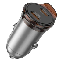 Automobilinis įkroviklis Hoco 2 x USB C PD QC3.0 45W NZ16B metalinis pilkas