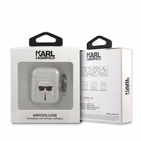Karl Lagerfeld blizgus Karl's Head dėklas AirPods 1/2 ausinėms - sidabrinis