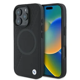 BMW Signature Odinis Pusiau Tekstūruotas & Apskritimo MagSafe Dėklas iPhone 16 Pro - Juodas
