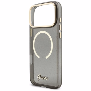 Guess IML Glitters Script Dirželis MagSafe dėklas for iPhone 17 Pro Max - juodas