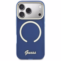 Guess IML Script Metal MagSafe Dėklas for iPhone 17 Pro - mėlynas