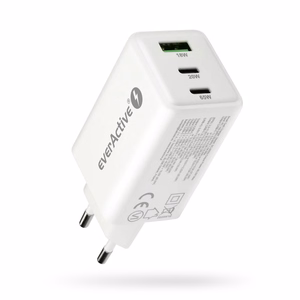 GaN įkroviklis 1 x USB, 2 x USB-C Quick Charge 4+ 65W baltas