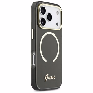Guess IML Script Metal MagSafe Dėklas for iPhone 17 Pro - juodas