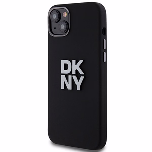 DKNY Skystas silikoninis metalinis logotipas dėklas telefonui iPhone 15/14/13 - juodas